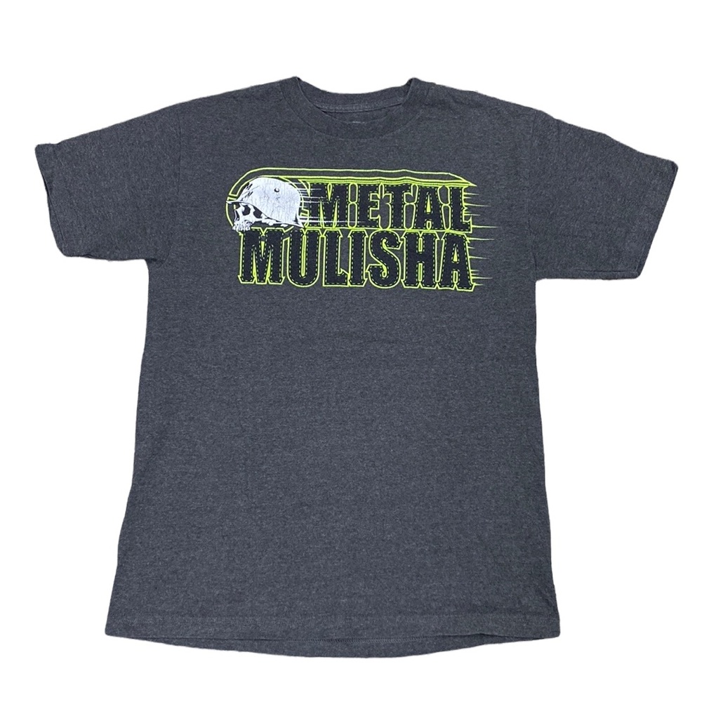 Metal Mulisha Mens Short Sleeve Tee Shirt, Grey with Lime Green